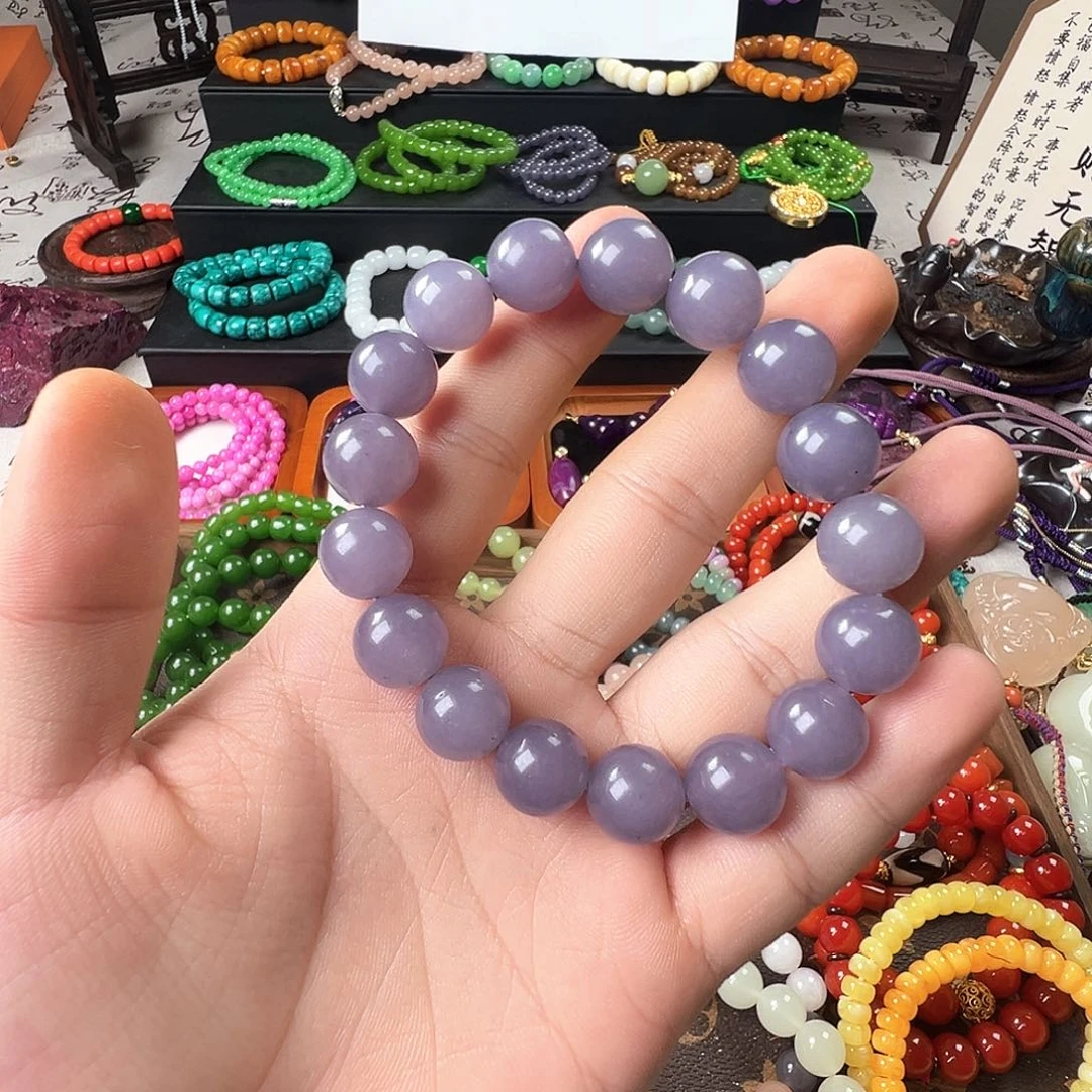 和田玉未镶嵌手链烟紫手串素圈手串