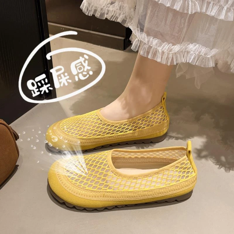 网面透气浅口单鞋女2025新款夏季网鞋配裙子软底豆豆鞋勃肯鞋41码