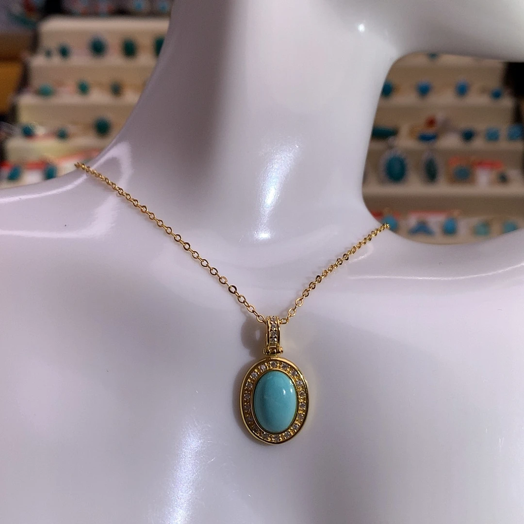 银S925镀金镶嵌绿松石项链