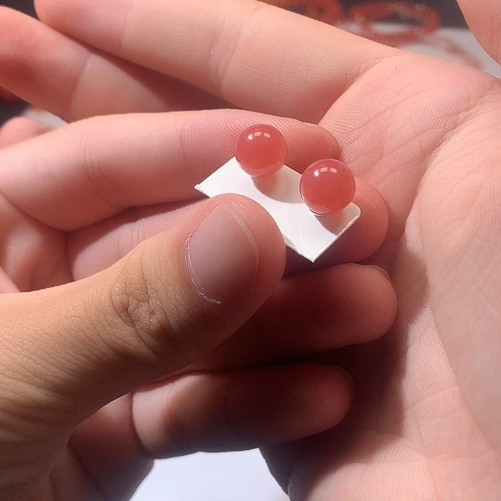 南红玛瑙银S925镶嵌耳饰