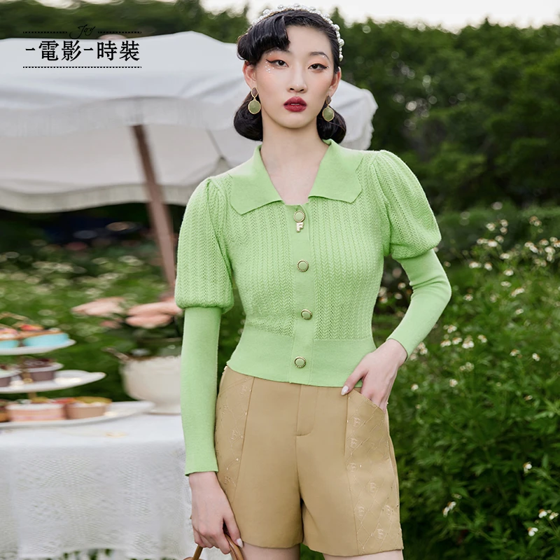 【媛媛女王专享】一电影一时装浪漫蝴蝶领针织衫FEBM114636