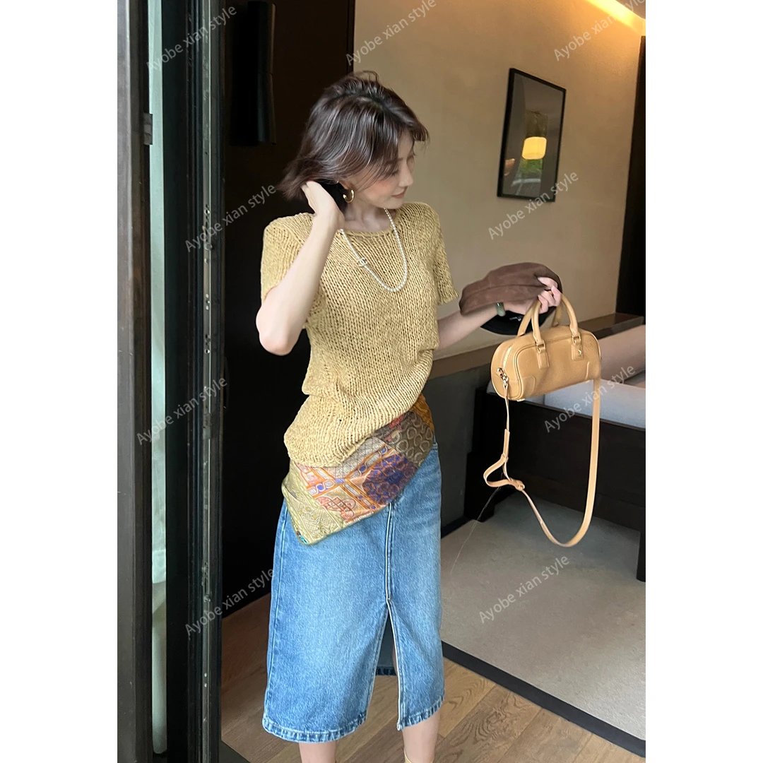 AYOBE小贤【琥珀流光风】丹宁独白` 气质复古松弛简约经典牛仔中裙