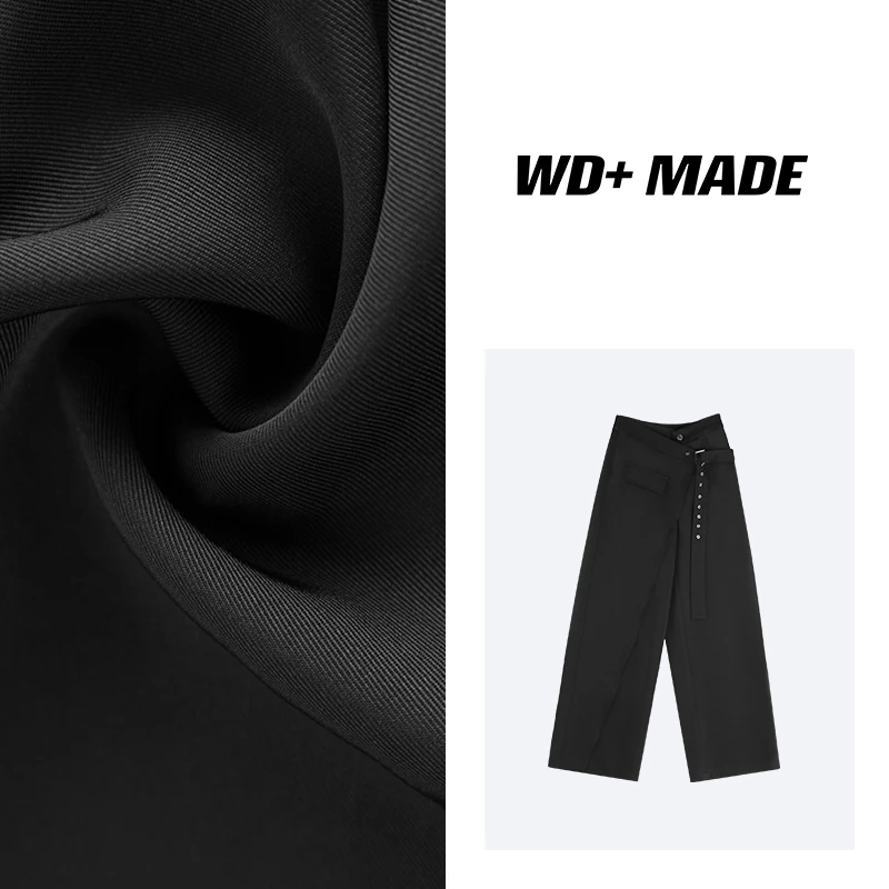 时尚显腿设计感小众不规则阔腿高腰休闲显瘦直筒休闲裤