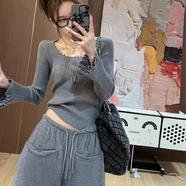 2025韩系春秋新款修身显瘦针织衫薄款上衣W1-50