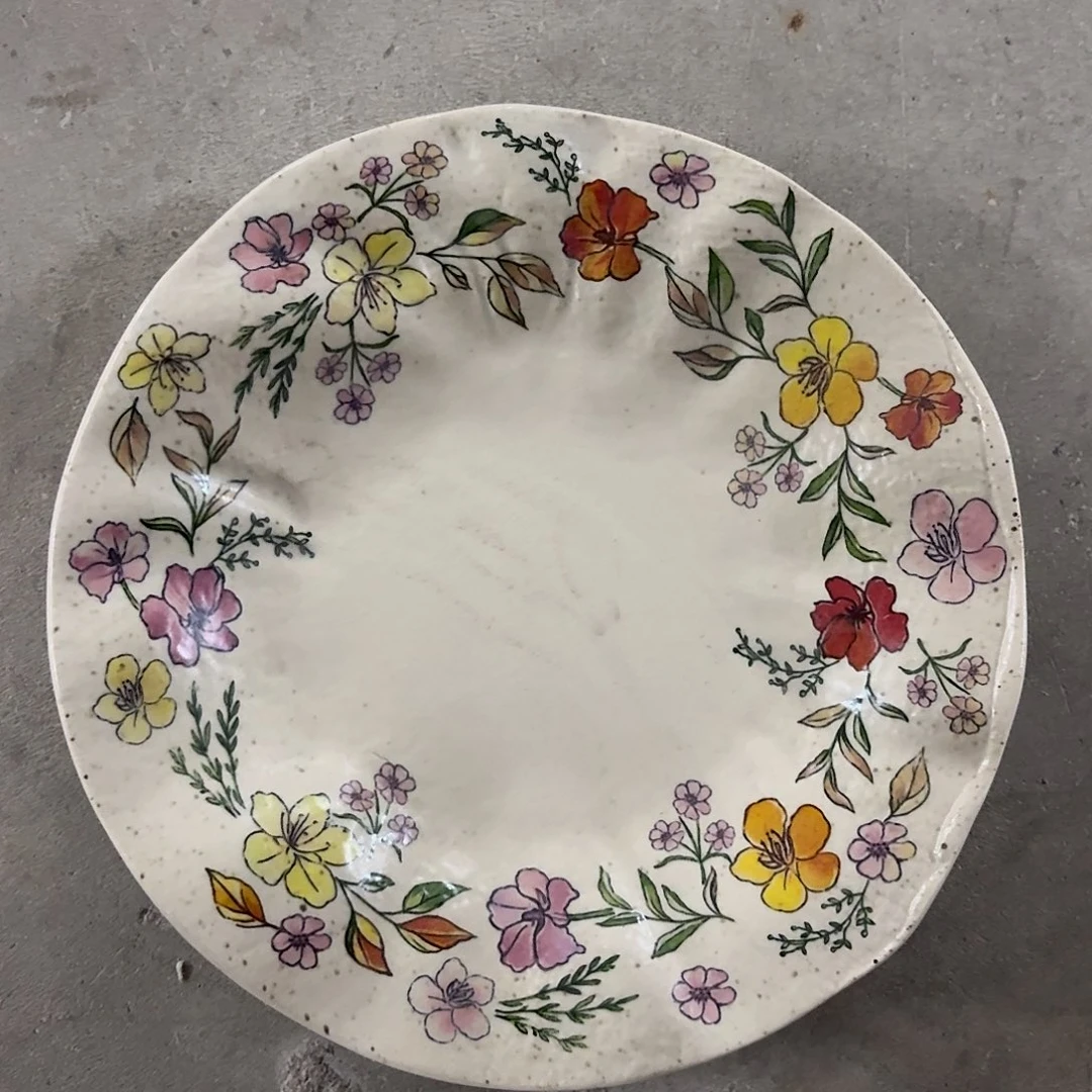 搪瓷微瑕花花盘子一个