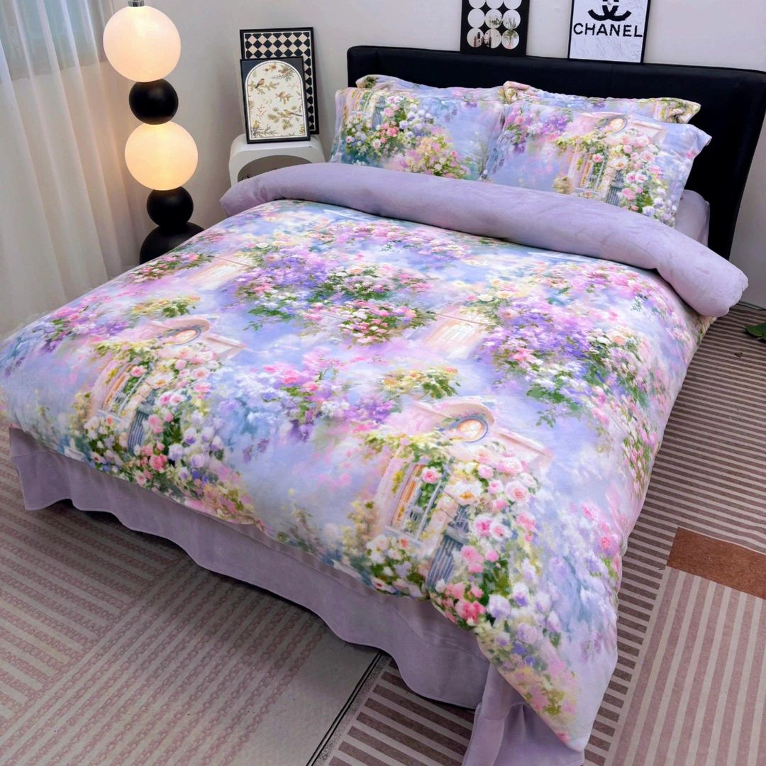 若及冬季大牌风加厚双面绒保暖牛奶绒被套四件套高端毛绒床上用品