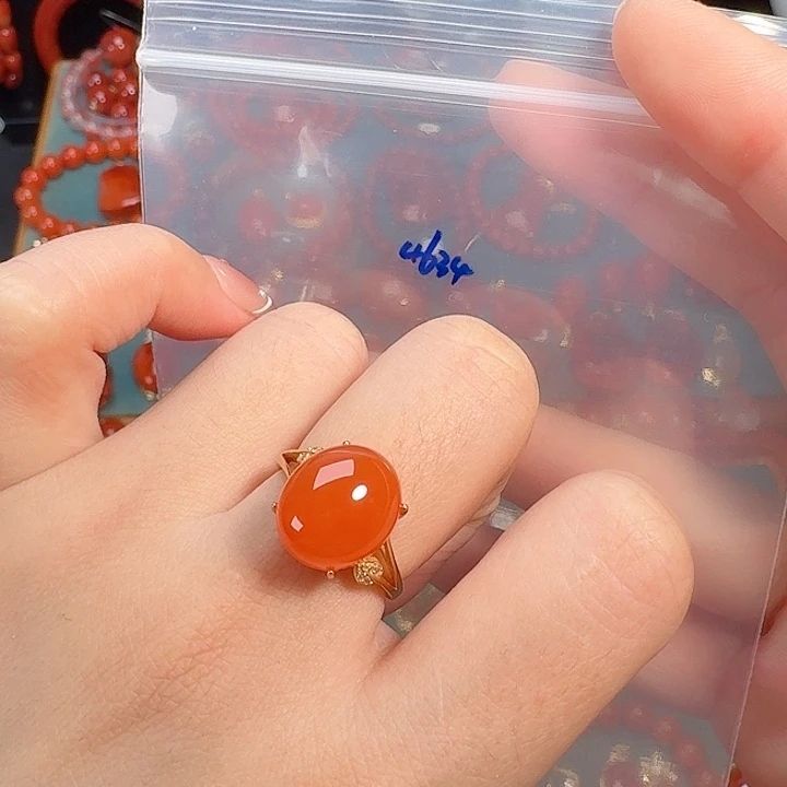 南红玛瑙银S925镶嵌戒指