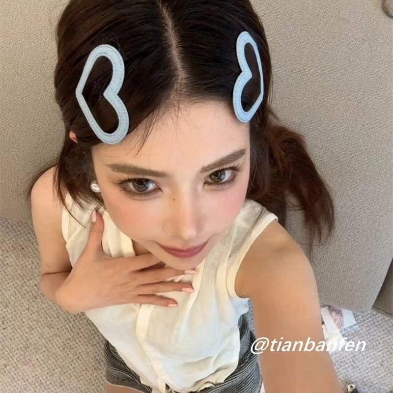高定超精致~韩国欧尼同款牛仔爱心发夹东大门气质刘海BB夹碎发夹