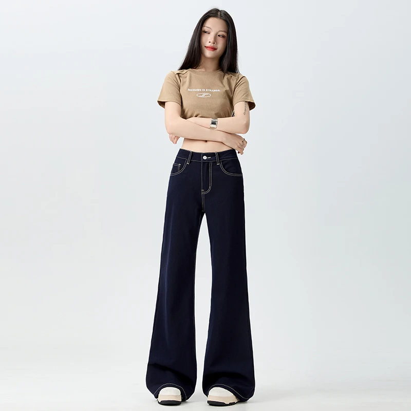 哥弟阿玛施正全新黑科技面料夏季薄款小个子微喇叭牛仔裤女宽松