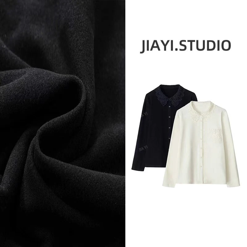 【德绒蕾丝衬衣】珈艺高端大码翻领蕾丝长袖时尚百搭秋冬衬衣C262