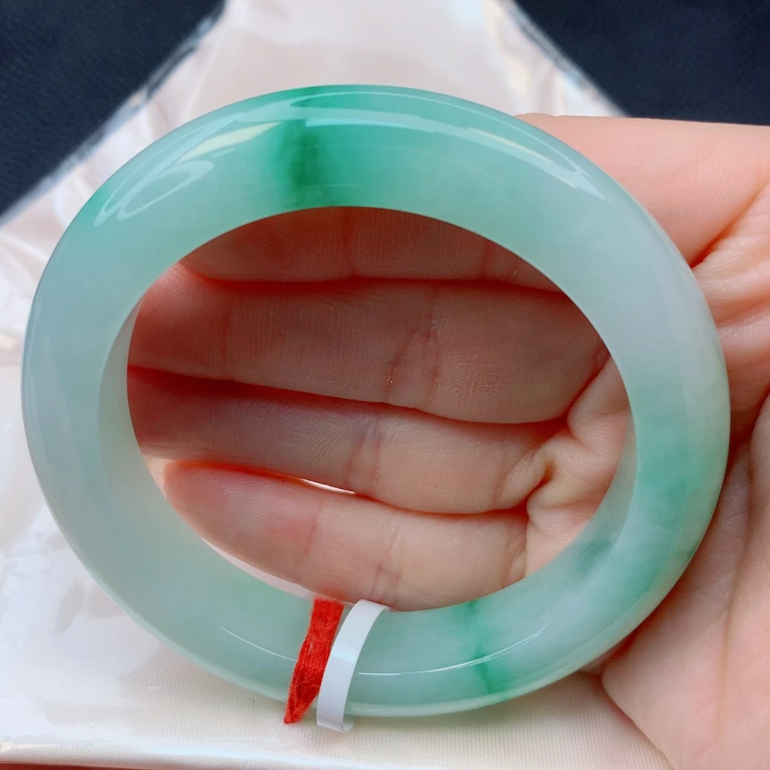 翡翠未镶嵌手镯53-54细糯冰满绿飘阳绿