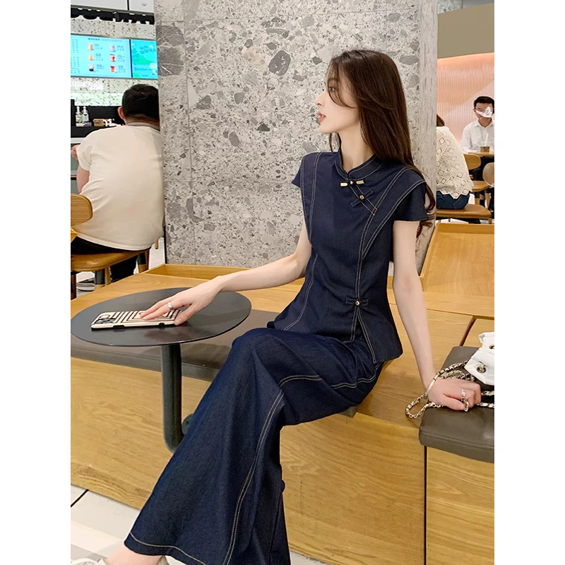 〈纪朵研〉1169牛仔休闲运动套装女夏季减龄整套穿搭时尚洋气薄款