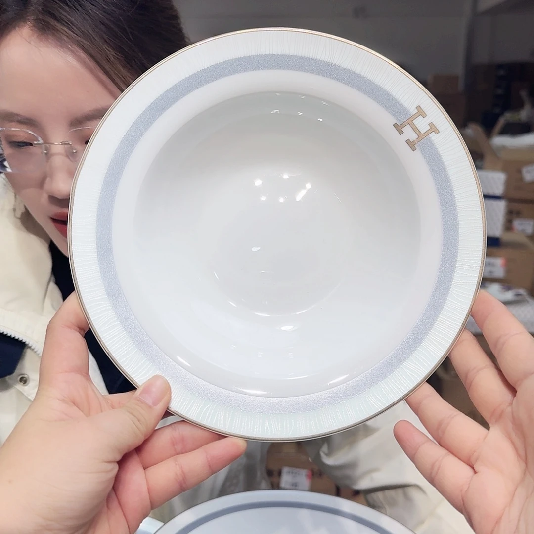 骨瓷高骨8.5英寸小高美汤盘22*4cm2只