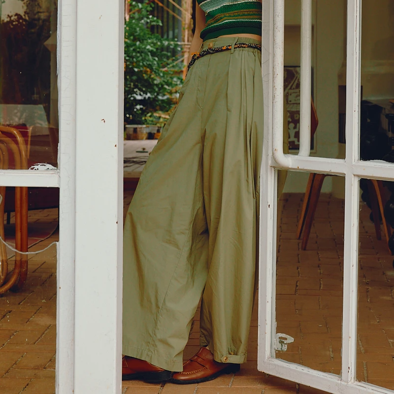 谜底阔腿裤女夏季新品通勤风大廓形特色高腰长裤242MK0509