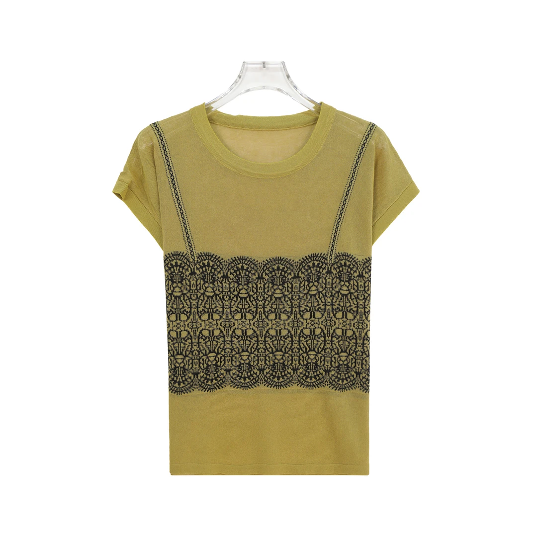 时尚圆领休闲假两件撞色百搭T恤X26822-1