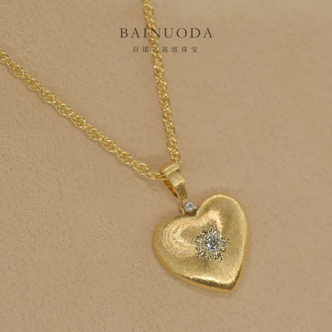 18k 爱心拉丝吊坠
