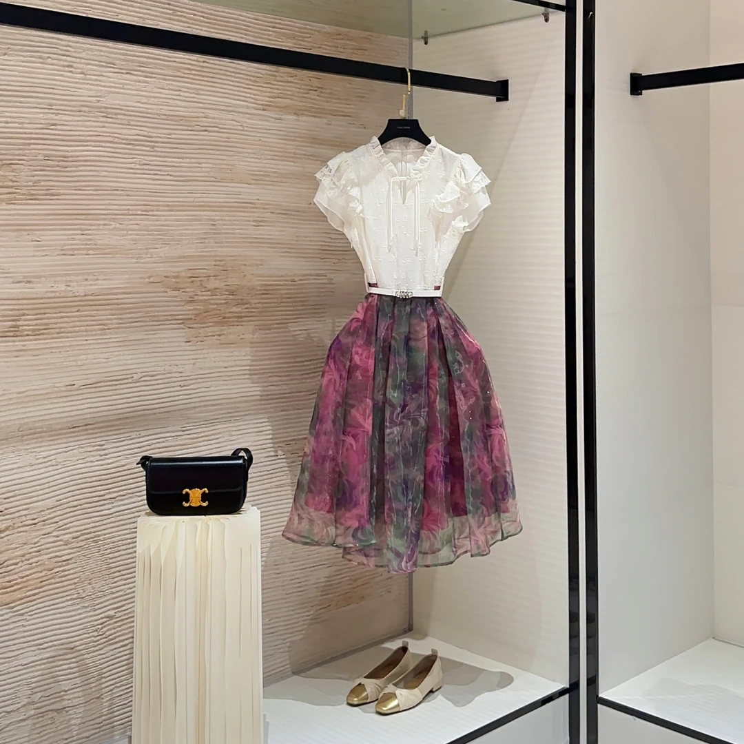 【vian专属】气质轻奢显瘦拼接蕾丝法式立体印花连衣裙L-A853