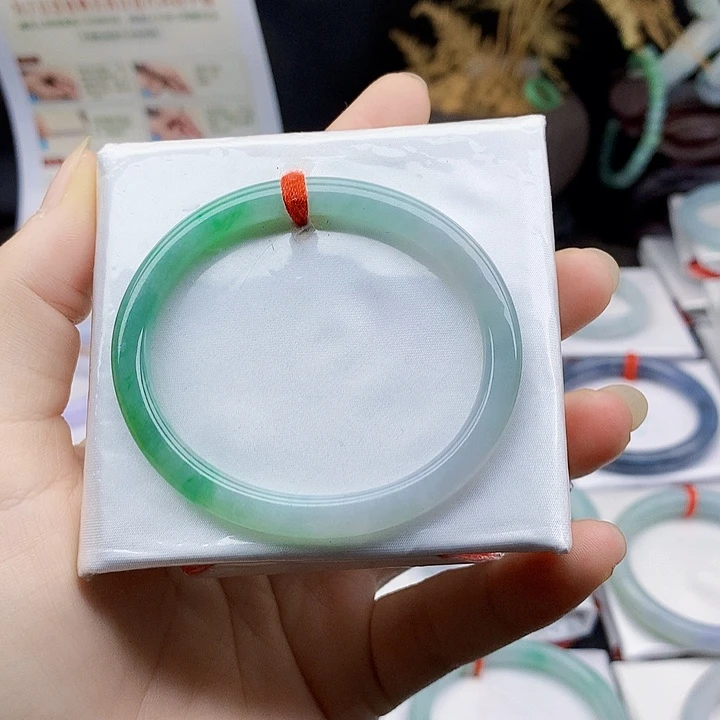 未镶嵌手镯翡翠缅甸天然翡翠A货55贵妃手镯半山半水