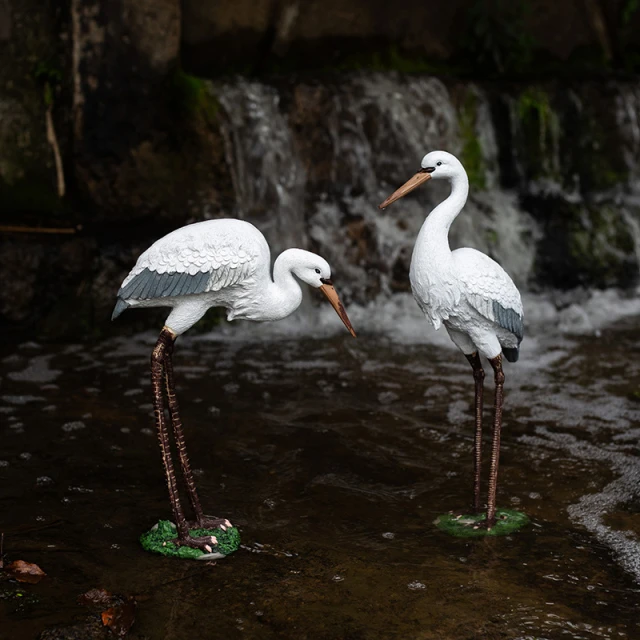 花园庭院户外假山鱼池装饰造景摆件仿真仙鹤摆件树脂动物白鹭摆件