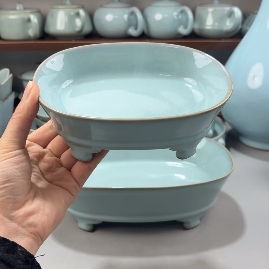 瓷摆件汝窑天青釉小号水仙盆微微瑕