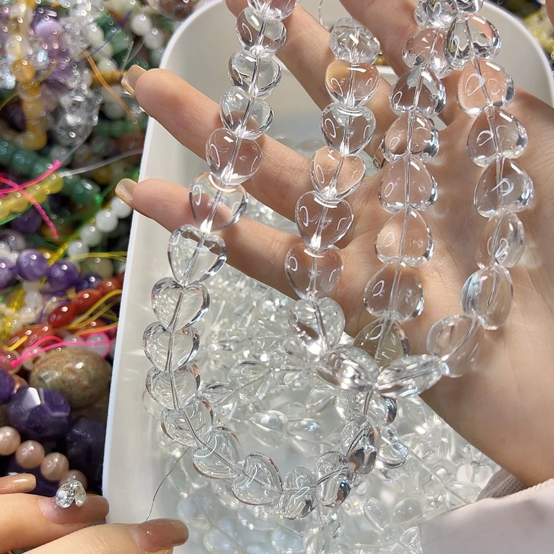 玛瑙/玉髓未镶嵌珠宝半成品压电白水爱心长条