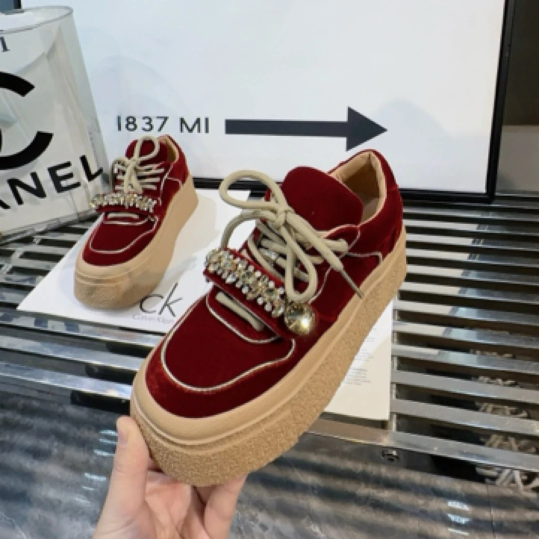 (二棉单鞋都有)A.M艾墨儿女款麦穗水钻金丝绒时装休闲板鞋