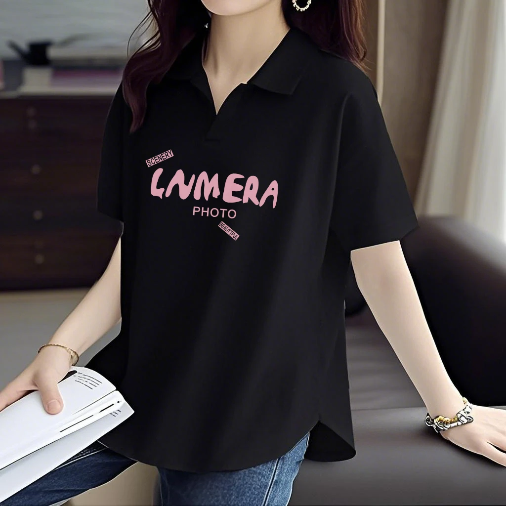 啄木鸟大码休闲纯棉短袖t恤女士POLO衫宽松显瘦夏季翻领百搭上衣