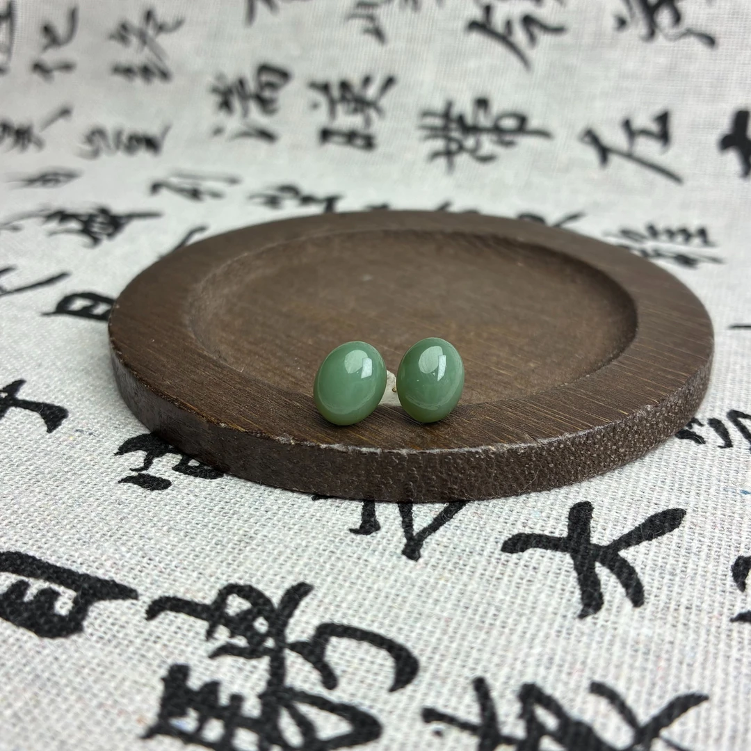 和田玉蛋面耳钉【小北质检】ZJH14Z45多样性发一