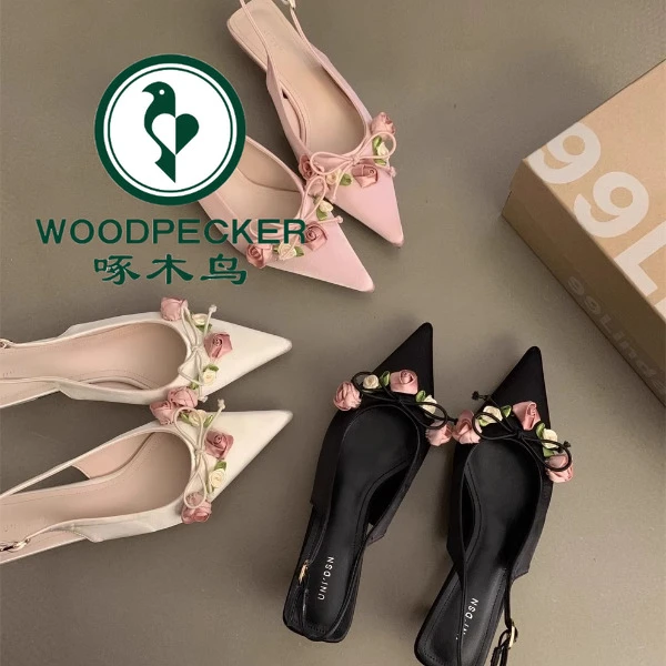 啄木鸟尖头高跟鞋法式包头凉鞋女仙女风外穿白色高跟凉拖韩版单鞋