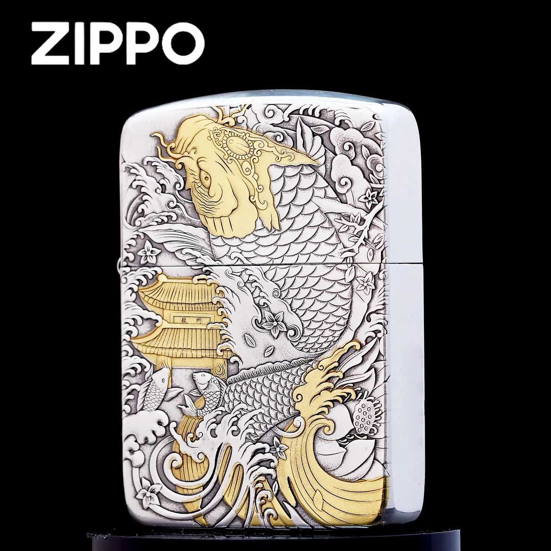 ZIPPO打火机正品/1941-包银鎏金鱼跃龙门-浮雕DYJ1