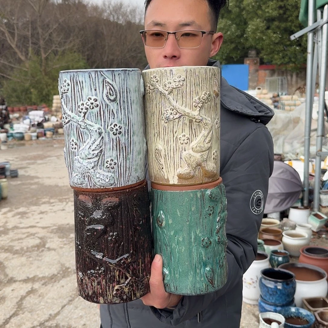 紫砂花盆口13高19（四个树桩