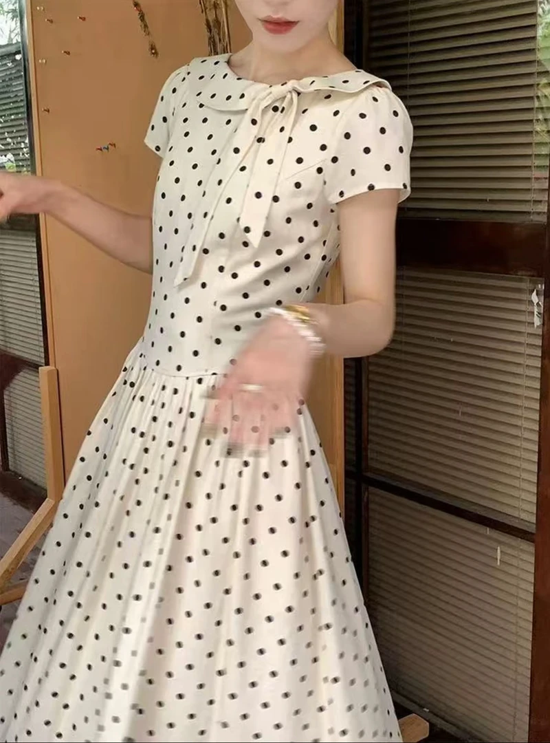 【阿龟专属】复古法式复古收腰A字无袖连衣裙夏季气质娃娃领长裙