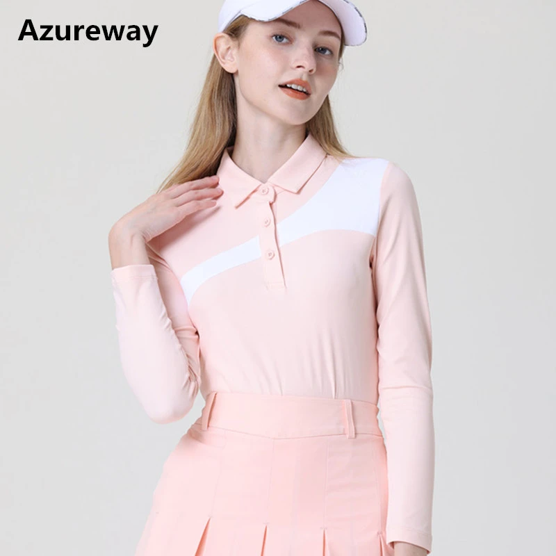 Azureway高尔夫撞色女长袖透气速干弹力显瘦女长袖GOLF运动球上衣