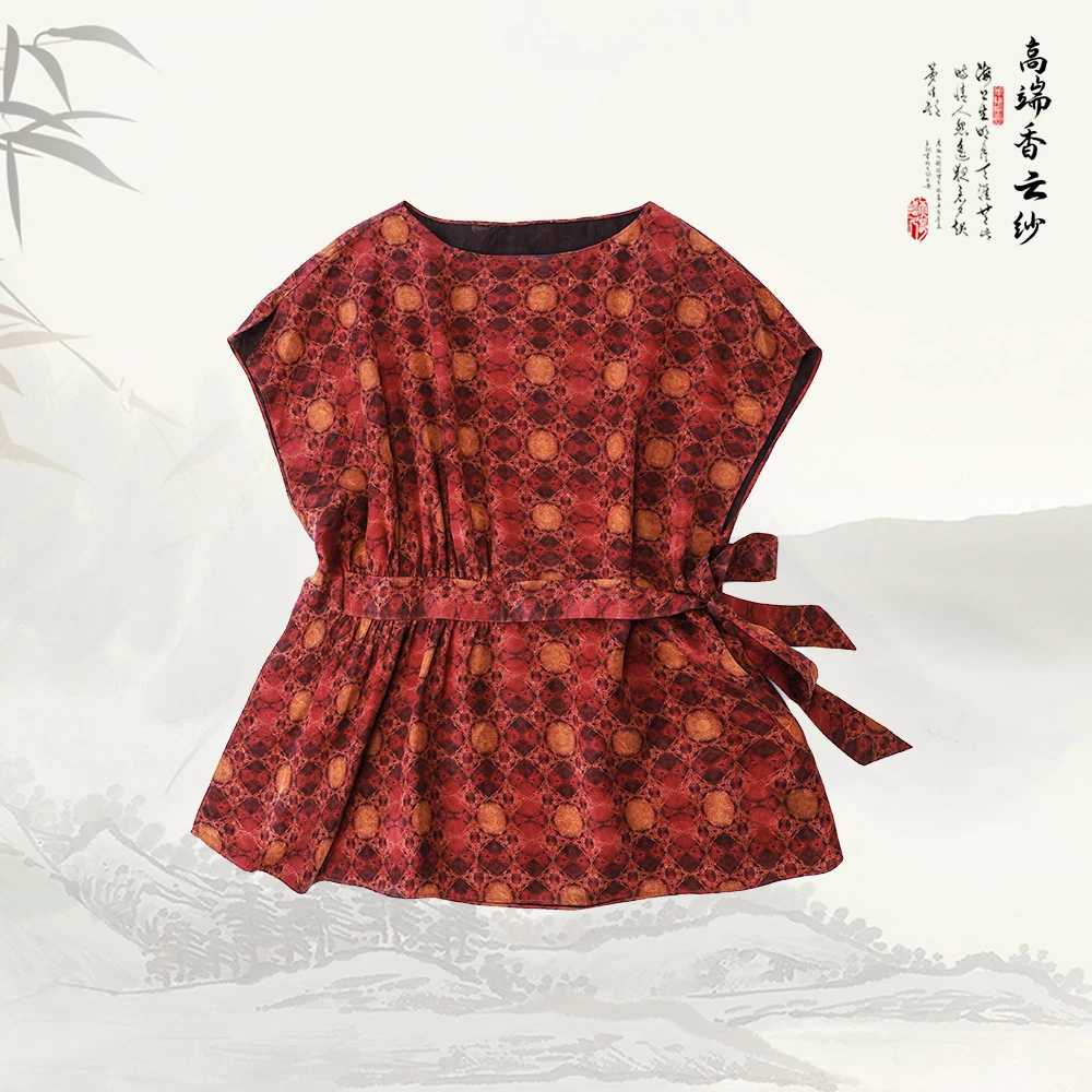 【非遗好物】新款时尚百搭圆领腰间系带无袖短款上衣526228