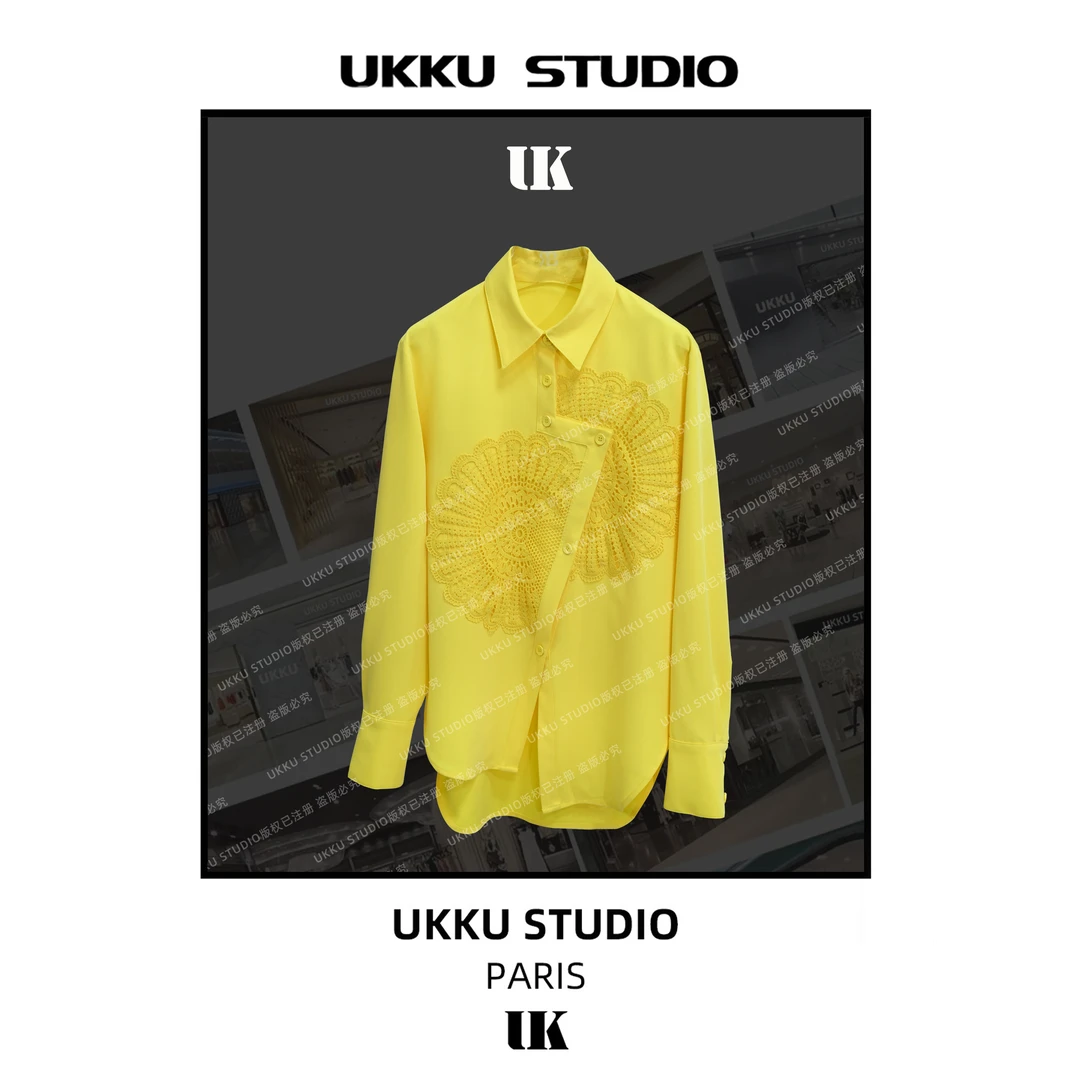 慧慧【UKKUSTUDIO】早春设计感重工钩花拼不规则下摆衬衫913439