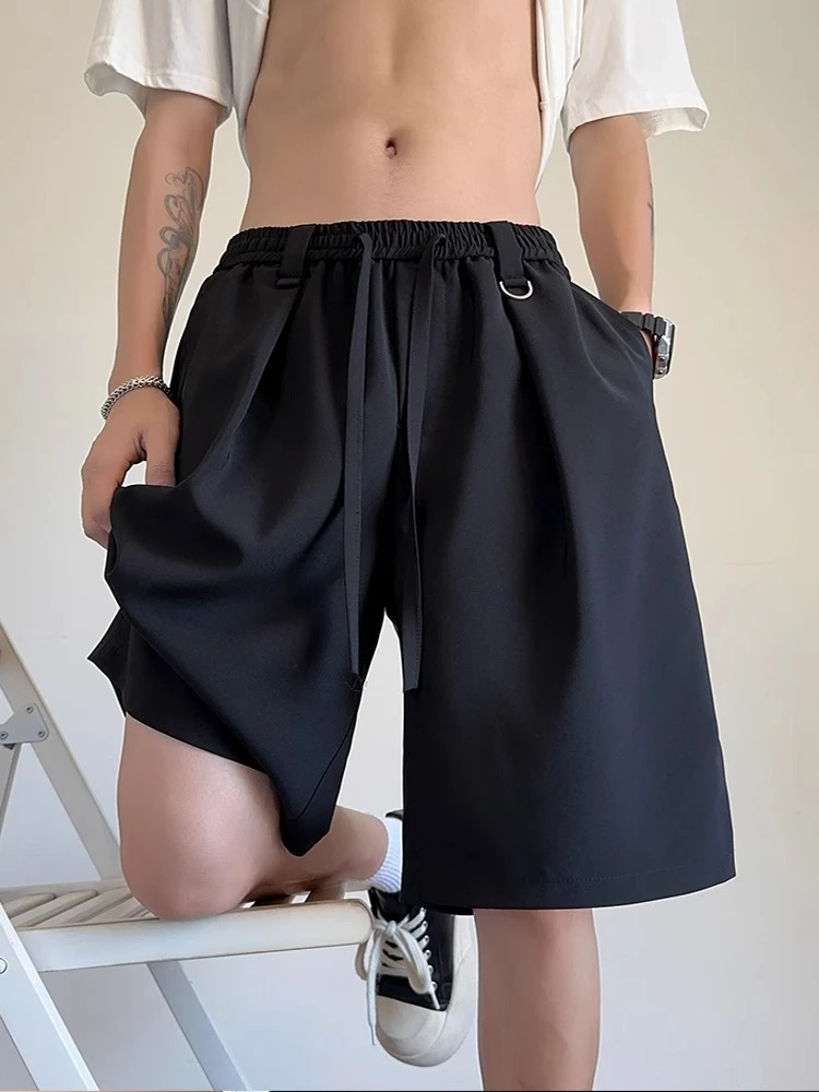 2025夏季潮牌黑色薄款冰丝西装短裤男直筒垂感速干外穿男士五分裤