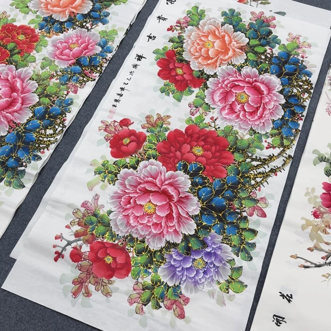 h***u国画四尺尺寸70X140纯手绘作品