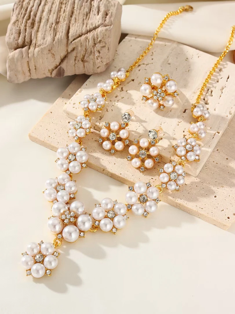 钛钢仿珍珠吊坠 钛钢吊坠长款轻奢饰品项链钛钢A003时尚三件套