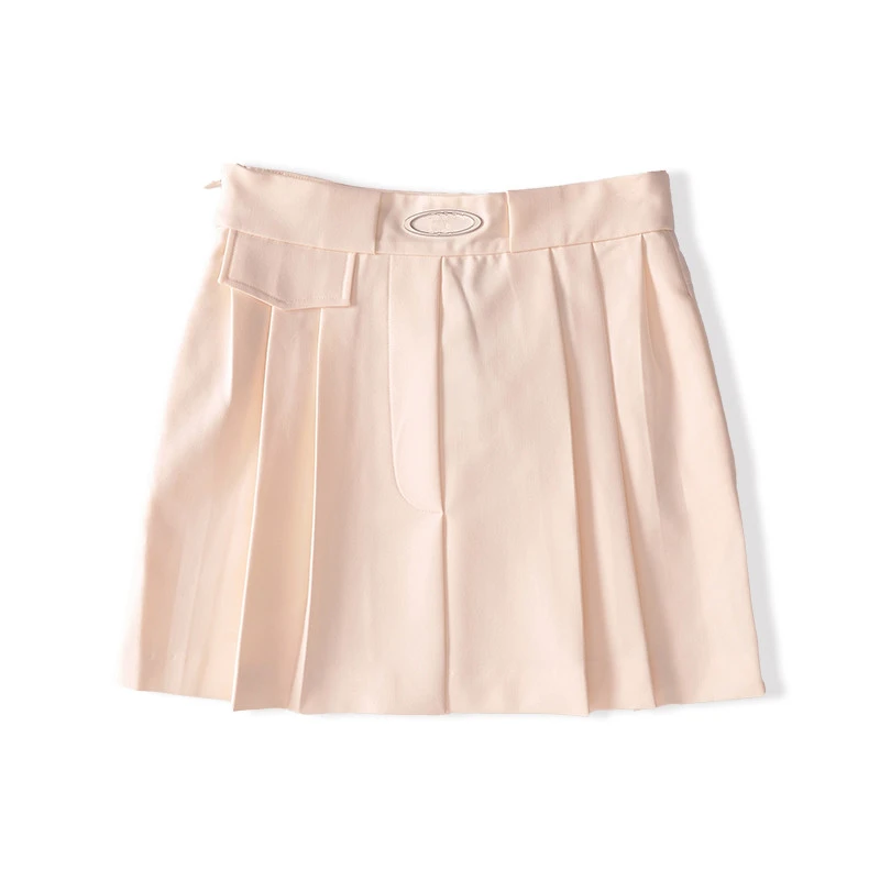 B012  气质高腰压褶百搭A字半裙3S128