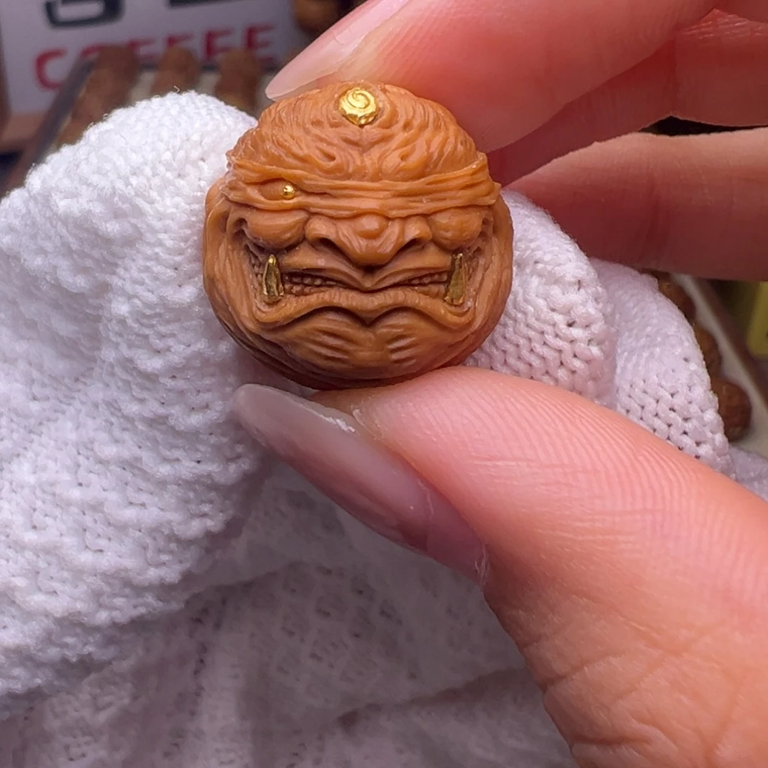 把件猴头核桃精修镶嵌金盲僧全品有正常封口线