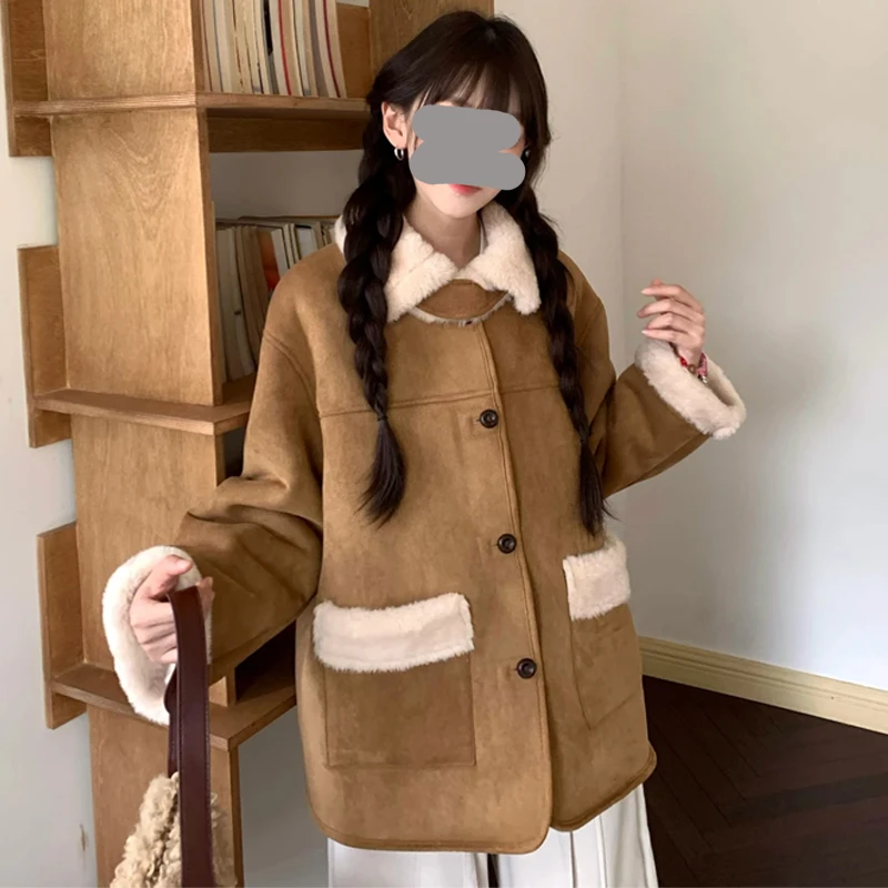 外套女两面穿新款毛毛外套女冬季宽松韩版加厚加绒