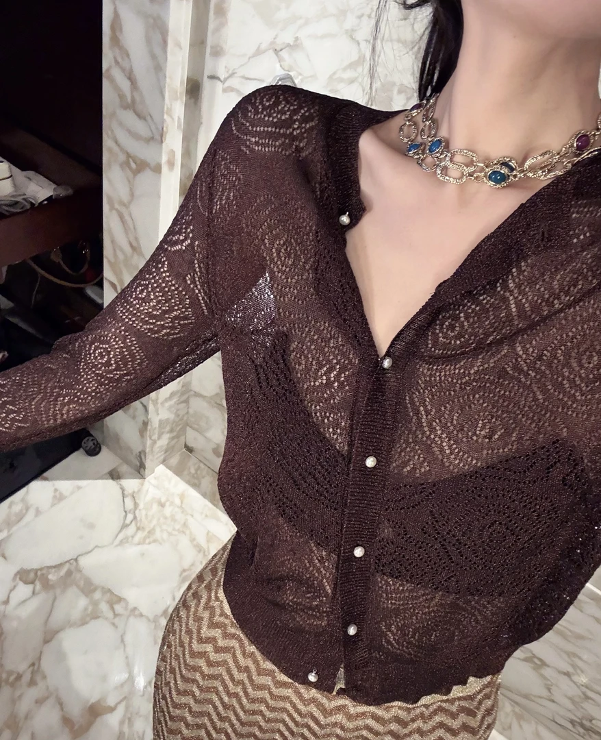 金南一 意大利进口ISY水晶纱纱惬意轻呼时髦微闪针织衫