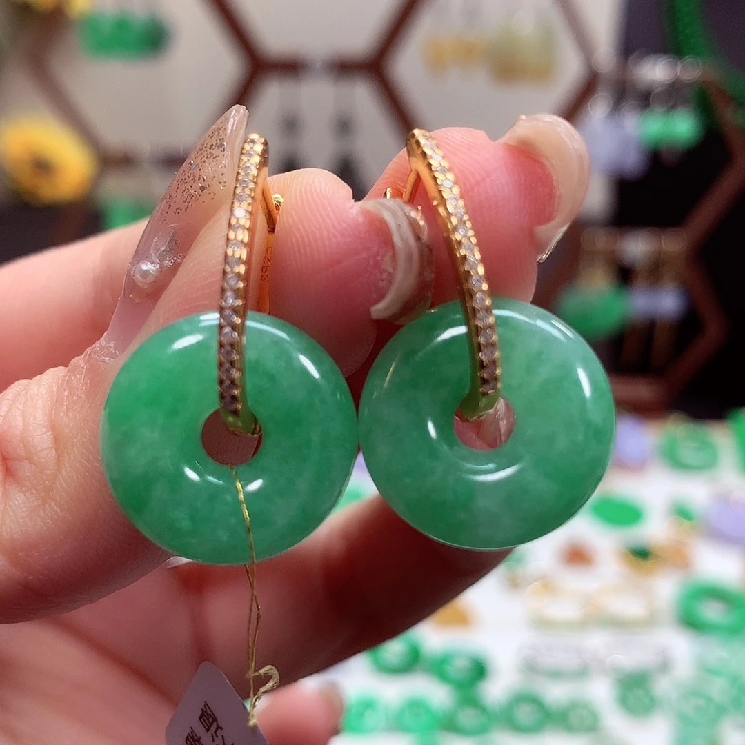 翡翠耳饰银S925镶嵌天然翡翠