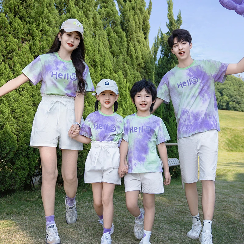 家庭亲子装夏天一家三口四口短裤短袖t恤洋气父子套装潮流情侣装