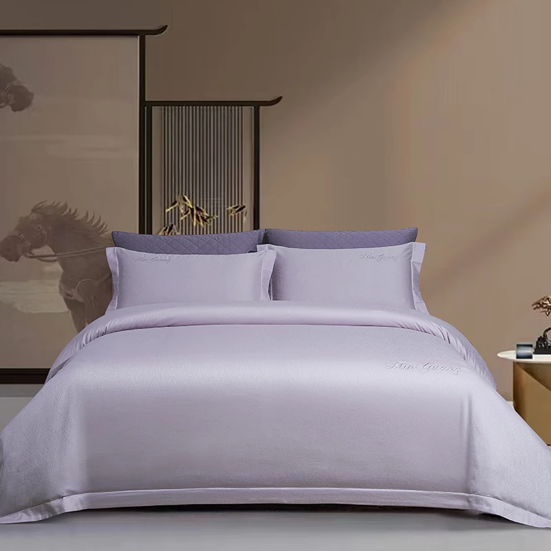 【新品】民光素色60支长绒棉提绣花四件套