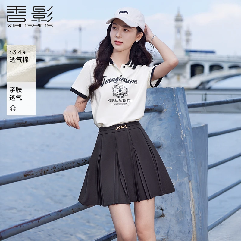 【粉丝专享  】T85S184 T恤 香影撞色polo翻领短袖女夏季新款字母