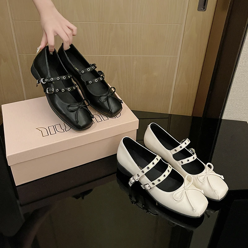 复古芭蕾舞鞋粗跟玛丽珍鞋女浅口小皮鞋单鞋2025新款
