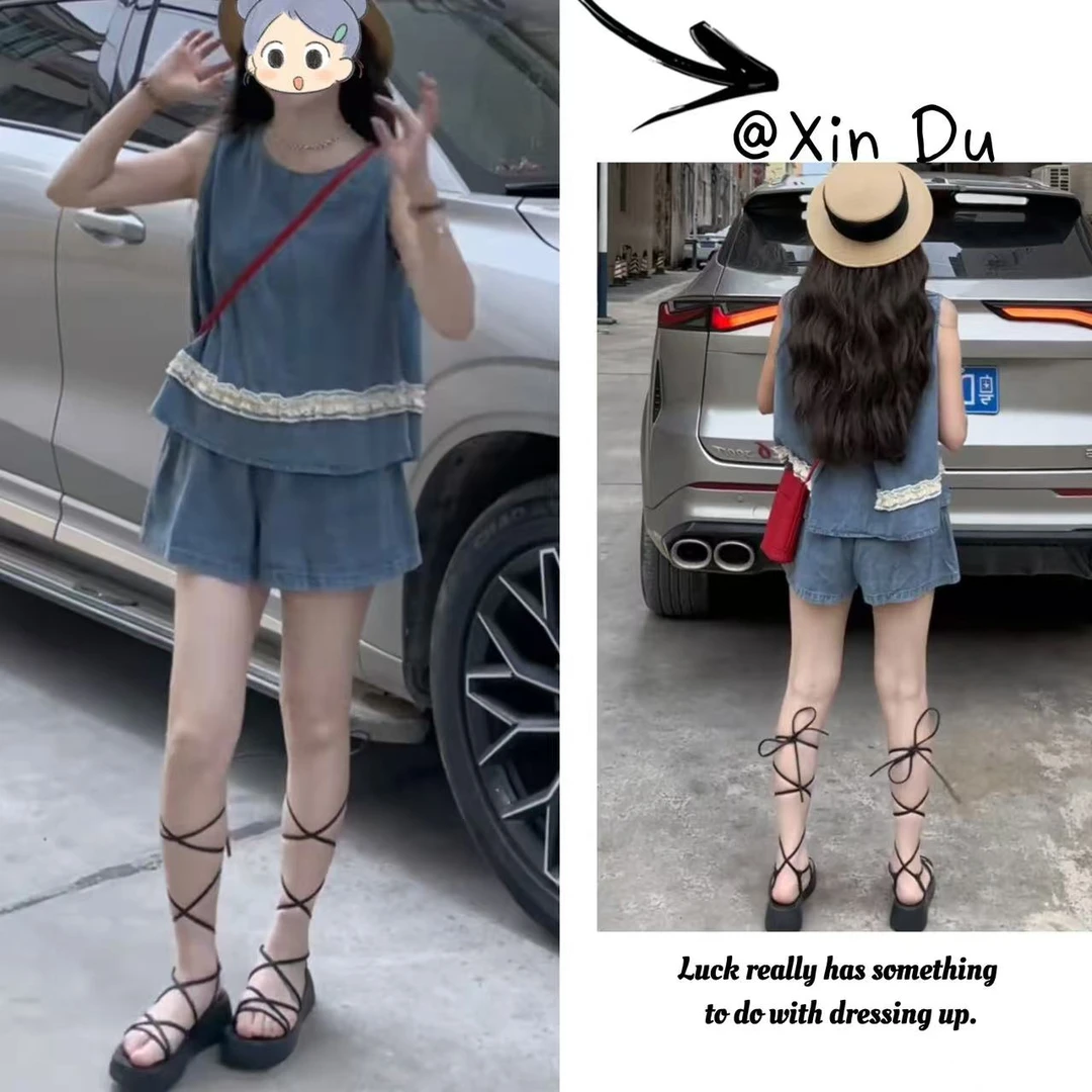 2025夏季新款时尚显瘦气质女士网红洋气两件套百搭款D21673