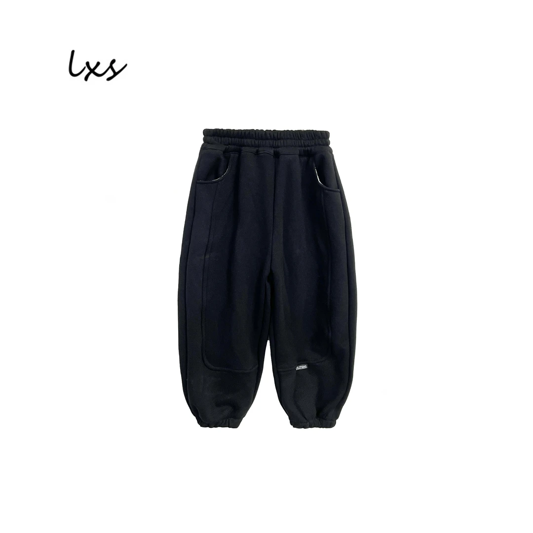 鹿小生童装黑色冬季儿童加绒休闲韩版宽松时尚百搭休闲卫裤FK9020