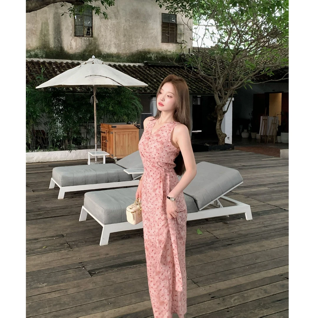 SZA【心愿如樱】夏季新款温柔风浪漫感V领波点绝美连衣裙A-1983